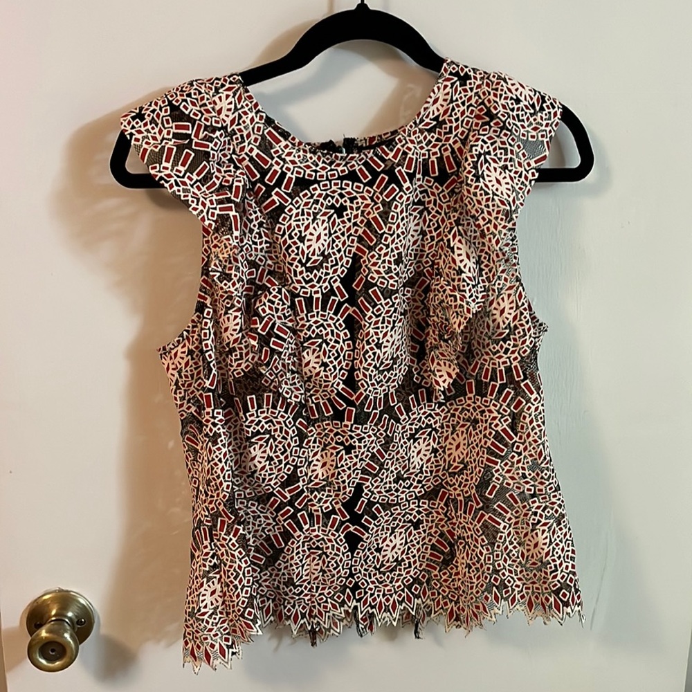 7th Avenue Design Studio New York & Company mesh embossed print ruffle top